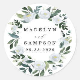 Elegant Dusty Blue Floral Rustic Garden Wedding Runder Aufkleber