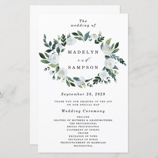Elegant Dusty Blue Floral Rustic Wedding Programs (Vorne/Hinten)