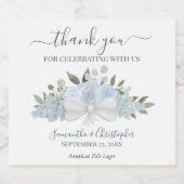 Elegant Dusty Blue Floral Rustic Wedding Vielen Da Bierflaschenetikett (Einzelnes Label)