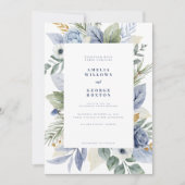 Elegant Dusty Blue Floral rustikale Hochzeit Einladung (Vorderseite)
