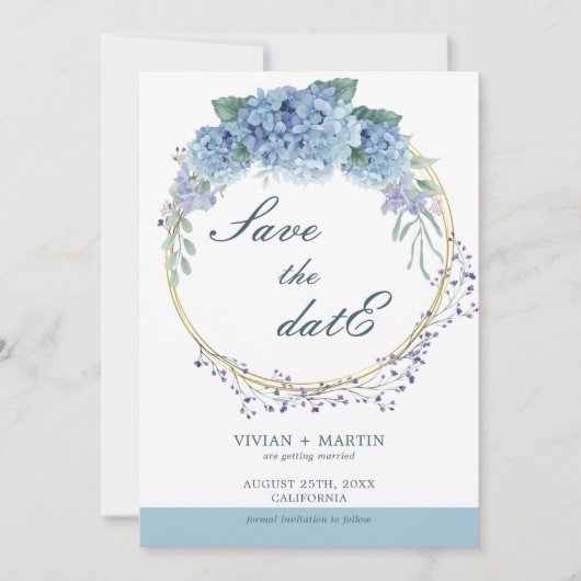 Elegant Dusty Blue Floral Save the Date Einladung (Vorderseite)