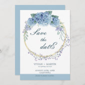 Elegant Dusty Blue Floral Save the Date Einladung (Vorne/Hinten)