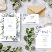 Elegant Dusty Blue Floral Save the Date mit Foto