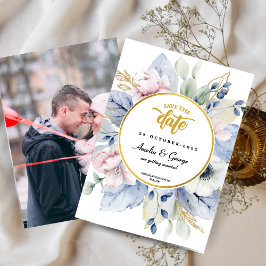 Elegant Dusty Blue Floral Save the Date mit Foto