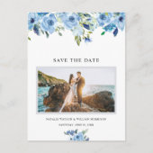 Elegant Dusty Blue Floral Save the Date Postkarte (Vorderseite)