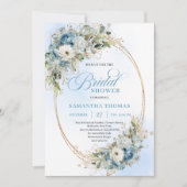 Elegant Dusty Blue Floral Script Bridal Shower Einladung (Vorderseite)