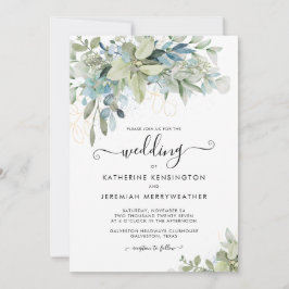 Elegant Dusty Blue Floral Script Wedding Einladung