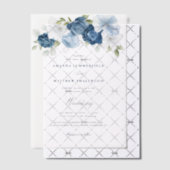 Elegant Dusty Blue Floral Script Wedding Pergament Einladungen (Versetzt (Einladung))