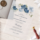 Elegant Dusty Blue Floral Script Wedding Pergament Einladungen