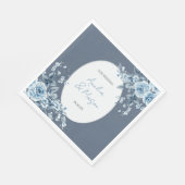 Elegant Dusty Blue Floral Script Wedding Serviette (Ecke)