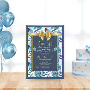 Elegant Dusty Blue Floral Surprise Geburtstag Cust Einladung