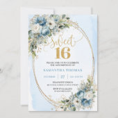 Elegant Dusty Blue Floral Sweet Sixteen Party   Einladung (Vorderseite)