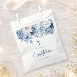 Elegant Dusty Blue Floral Taufe Geschenktütchen