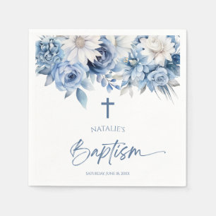 Elegant Dusty Blue Floral Taufe Serviette