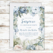 Elegant Dusty Blue Floral Überraschung 21. Geburts Einladung
