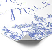 Elegant Dusty Blue Floral Von Miss bis Mrs. Sign Poster (Ecke)