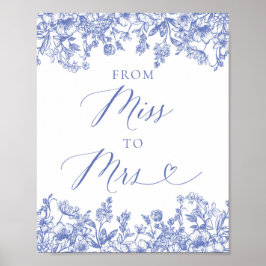 Elegant Dusty Blue Floral Von Miss bis Mrs. Sign Poster