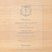 Elegant Dusty Blue Floral Wappen Monogram Wedding Acryleinladungen (Vorderseite)
