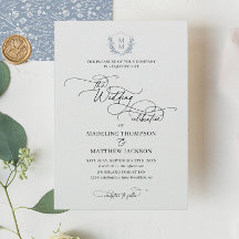 Elegant Dusty Blue Floral Wappen Monogram Wedding