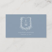 Elegant Dusty Blue Floral Wappen Wedding Website Begleitkarte (Rückseite)