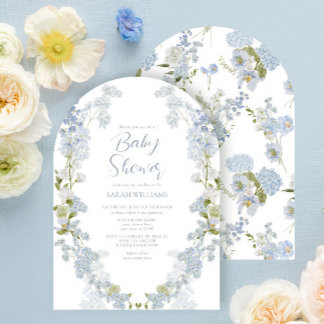Elegant Dusty Blue Floral Watercolor Baby Shower Einladung