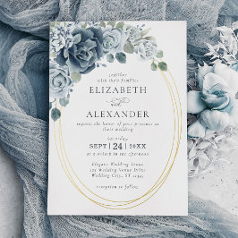 Elegant Dusty Blue Floral Watercolor Wedding Gold Folieneinladung