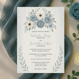 Elegant Dusty Blue Floral Wax Seal Wedding Einladung