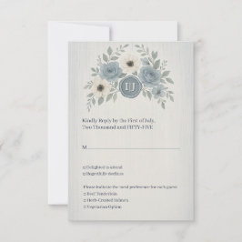 Elegant Dusty Blue Floral Wax Seal Wedding RSVP Karte
