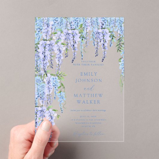 Elegant Dusty Blue Floral Wedding Acryleinladungen (Insitu (Handheld))