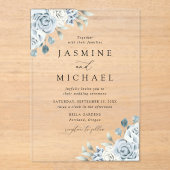 Elegant Dusty Blue Floral Wedding Acryleinladungen (Vorderseite)