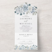 Elegant Dusty Blue Floral Wedding All In One Einladung (Innen Boden)