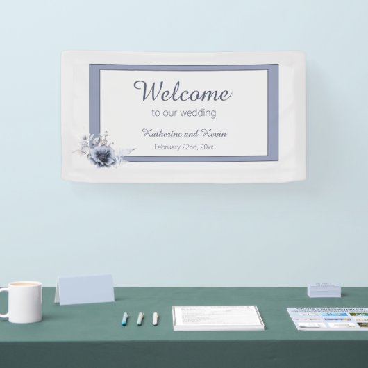 Elegant Dusty Blue Floral Wedding Banner (Messe)