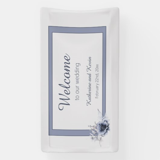 Elegant Dusty Blue Floral Wedding Banner (Vertikal)