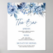 Elegant Dusty Blue Floral Wedding Bridal Bar Sign Poster (Vorne)
