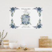 Elegant Dusty Blue Floral Wedding Crest Poster (Küche)