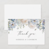 Elegant Dusty Blue Floral Wedding Danke Card (Vorne/Hinten)