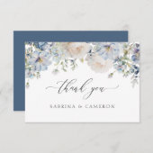 Elegant Dusty Blue Floral Wedding Danke Card (Vorne/Hinten)