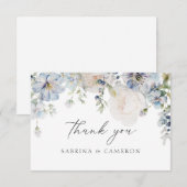 Elegant Dusty Blue Floral Wedding Danke Card (Vorne/Hinten)