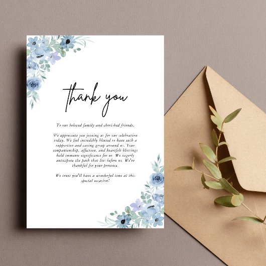 Elegant Dusty Blue Floral Wedding Dankeskarte