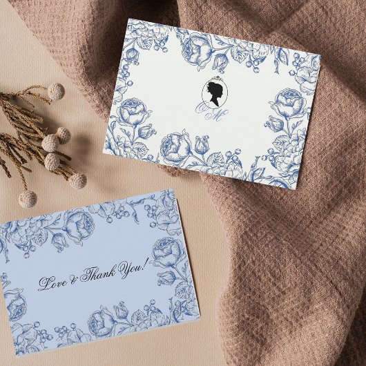 Elegant Dusty Blue Floral Wedding Dankeskarte