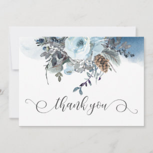 Elegant Dusty Blue Floral Wedding Dankeskarte