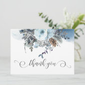 Elegant Dusty Blue Floral Wedding Dankeskarte (Stehend Vorderseite)