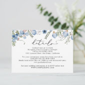 Elegant Dusty Blue Floral Wedding Details Begleitkarte (Stehend Vorderseite)