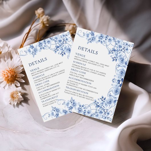 Elegant dusty blue floral wedding details begleitkarte