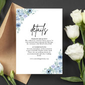 Elegant Dusty Blue Floral Wedding Details Begleitkarte
