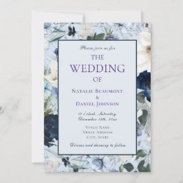 Elegant Dusty Blue Floral Wedding Einladung