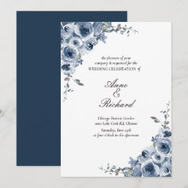 Elegant Dusty Blue Floral Wedding Einladung