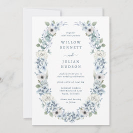 Elegant Dusty Blue Floral Wedding Einladung