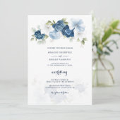 Elegant Dusty Blue Floral Wedding Einladung (Stehend Vorderseite)
