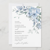 Elegant Dusty Blue Floral Wedding Einladung (Vorderseite)